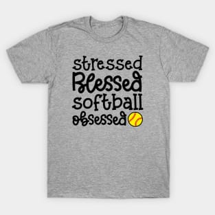 Stressed Blessed Softball Obsessed Girls Softball Mom Cute Funny T-Shirt